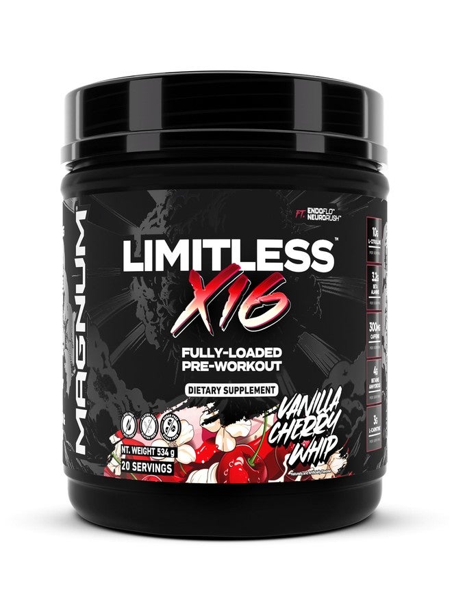 ليمتليس ليميتلس ماغنوم نيوتراسوتيكالز × 16 مكمل غذائي كامل قبل التمرين - 20/40 حصة، بنكهة الكرز والفانيليا، طاقة عالية، تركيز، قوة وتحمل لأداء مثالي - Image 1